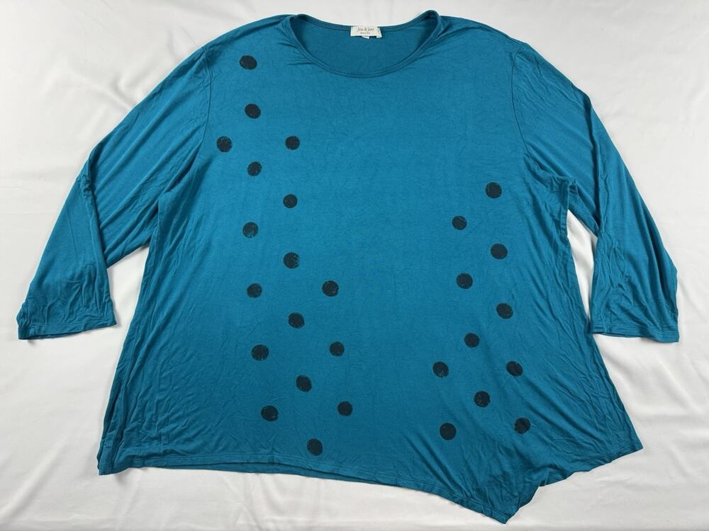 Jess and Jane Tunic Top Plus 3X Turquoise Blue Polka Dot Artsy USA Boho